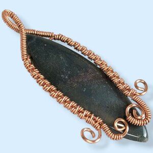Copper Wire Wrapped Bloodstone Pendant